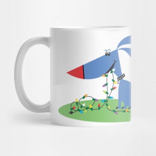 Retro 1950s Blue Dog Christmas Lights Mug